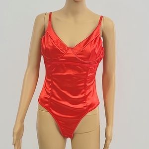 Modegal Women's Satin Deep V Neck Sleeveless Bodysuit Top Snap Crotch Thong Nigh